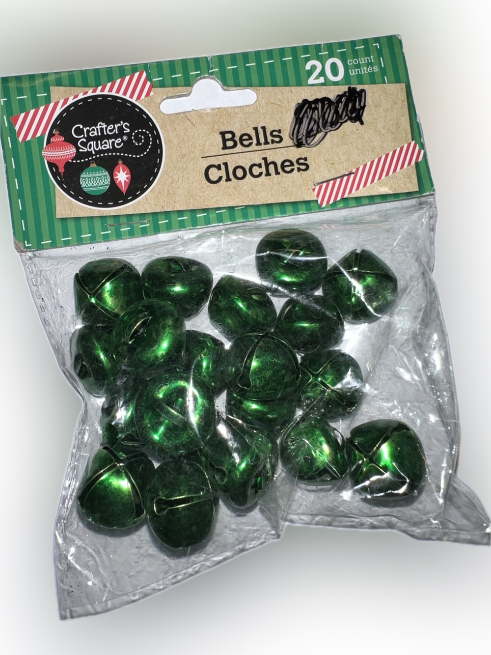 🍄 Vintage Crafter’s Square Green Jingle Bells 20 Pack Metallic Christmas Holiday